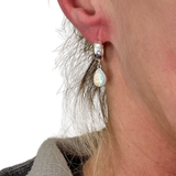 Hoop earrings with drops of opal, real silver-gold plated
