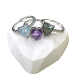 Ring Herz Amethyst, Silber, verstellbar