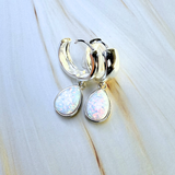 Hoop earrings with drops of opal, real silver-gold plated