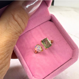 Ring Moosachat und Opal, vergoldet, verstellbar