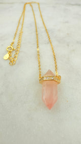 Rosenquarz Kristall Kette, verlängerbar, vergoldet