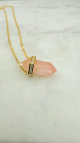 Rosenquarz Kristall Kette, verlängerbar, vergoldet