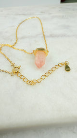 Rosenquarz Kristall Kette, verlängerbar, vergoldet