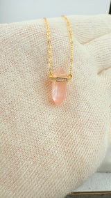 Rosenquarz Kristall Kette, verlängerbar, vergoldet