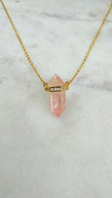 Rosenquarz Kristall Kette, verlängerbar, vergoldet