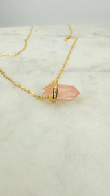 Rosenquarz Kristall Kette, verlängerbar, vergoldet