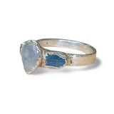 Ring mit Mondstein, roh Aquamarine, Silber, Größe 60