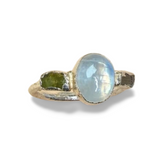 Ring mit Mondstein, roh Aquamarine, Silber, Größe 60