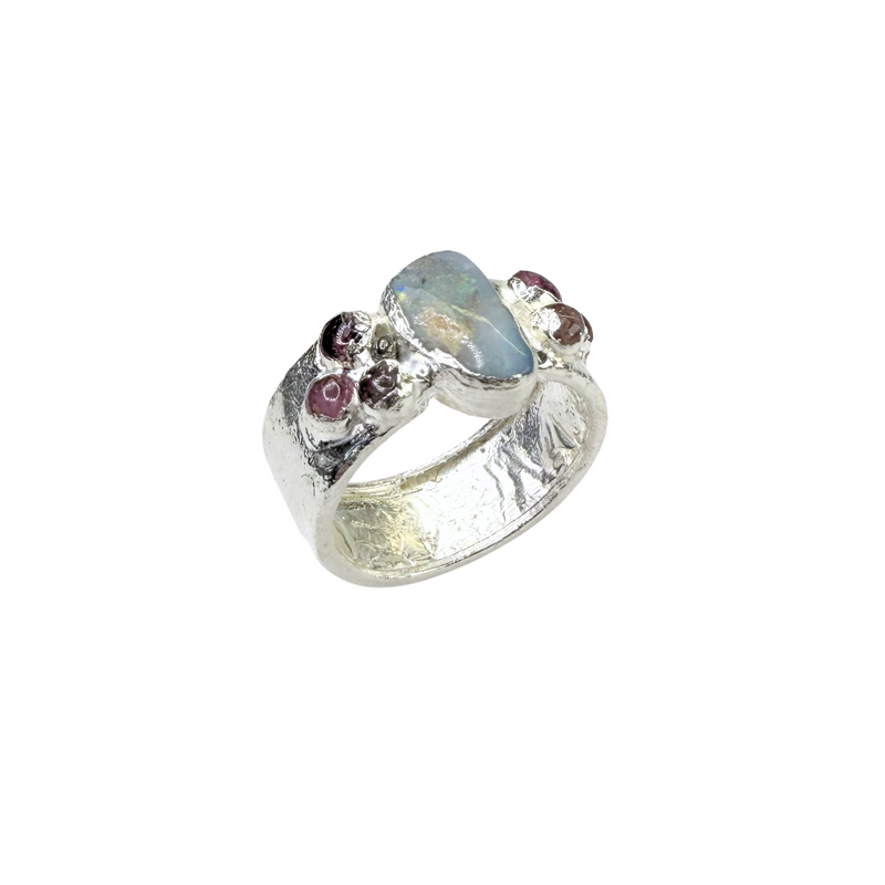 Ring breit australischer Opal-Turmalin, Silber999, Größe 55