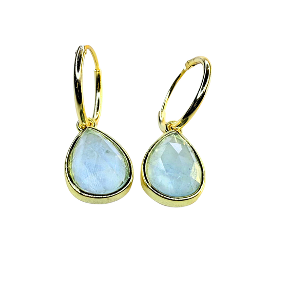 Hoop earrings with drops of opal, real silver-gold plated