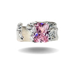 Breiter Ring mit Rosa Zirkonia, Silber925, verstellbar