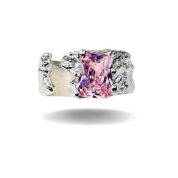 Breiter Ring mit Rosa Zirkonia, Silber925, verstellbar