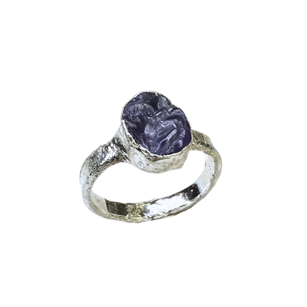 black raw crystal opal pendant with chain, silver 999