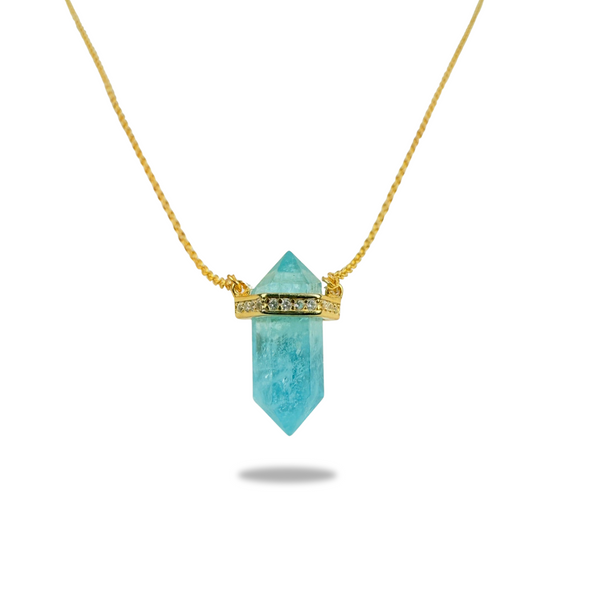 Aquamarin Kristall Kette, verlängerbar, 18K-vergoldet