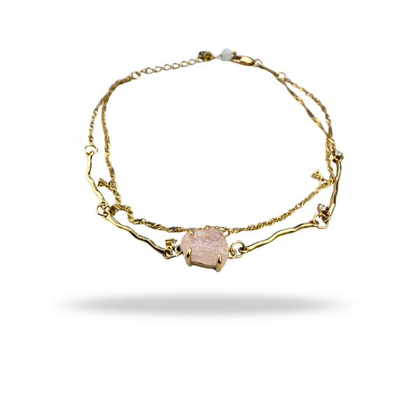 Armband mit Rosenquarz, Silber925 - Gold plattiert