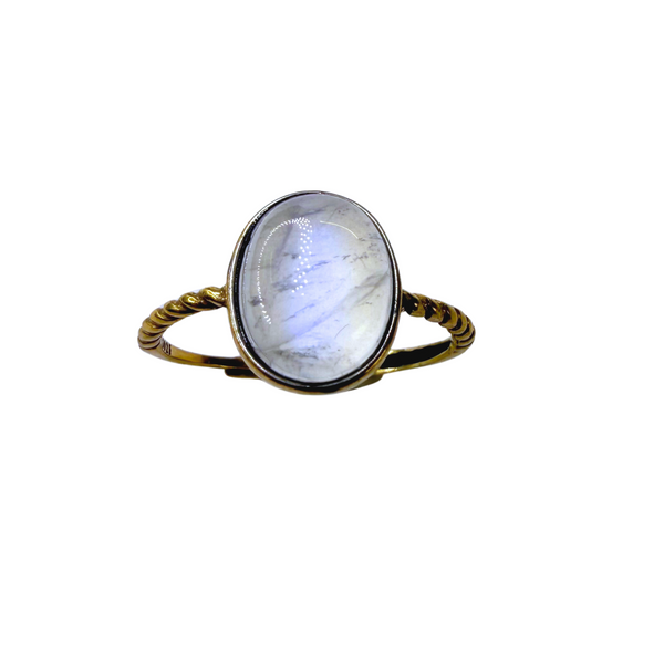 Ring Mondstein, Gold, verstellbar durch Ringschaft