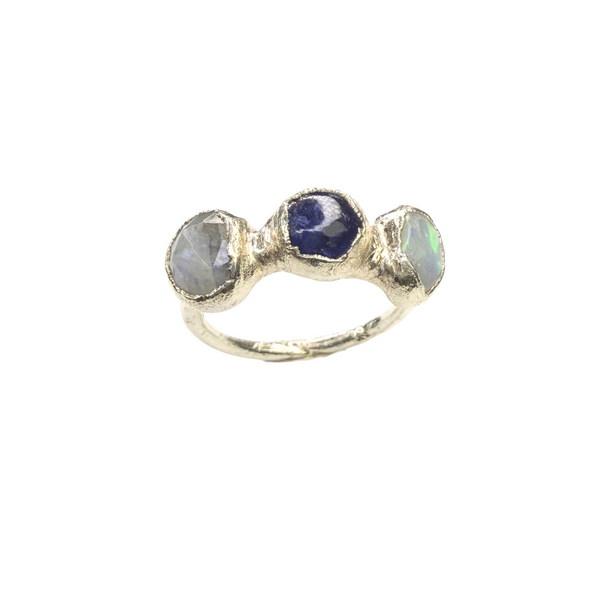Ring Opal - Saphir - Mondstein, Silber999, Größe 53