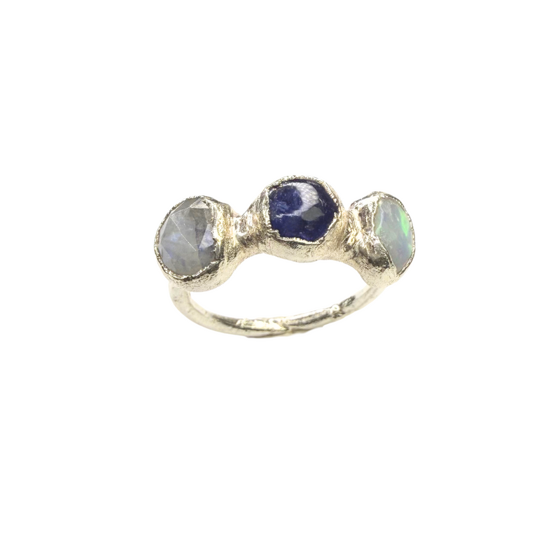 Ring Opal - Saphir - Mondstein, Silber999, Größe 53