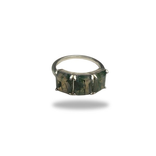 Ring Moosachat, Größe 54, Silber925