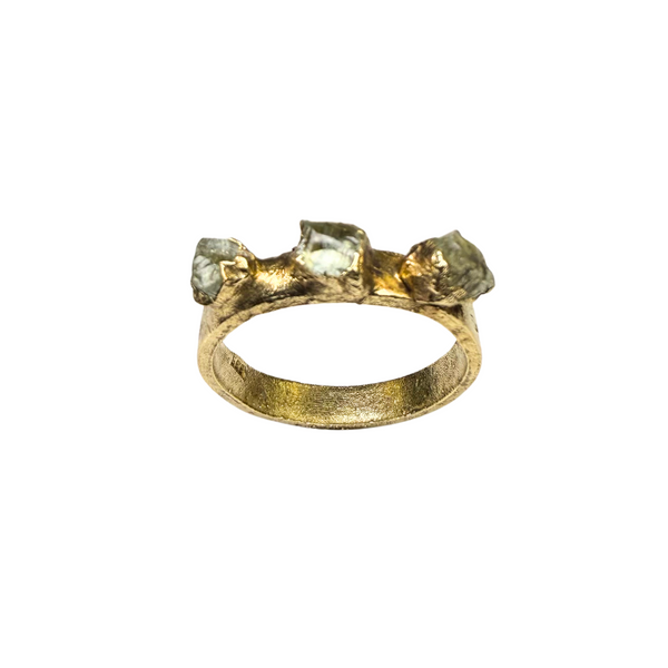 Ring 3 Roh Aquamarine, Gold plattiert, Größe 53