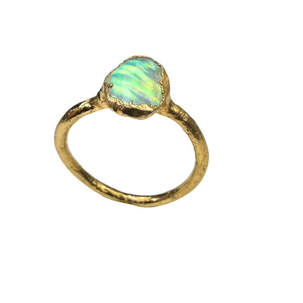 Ring Roh Opal aus Mexiko, Gold plattiert, Größe 52