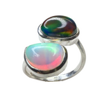 Ring white/black Aurora Opale, Silber, verstellbar