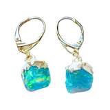 Klapp-Ohrringe rohem Kristall Opal, Silber925