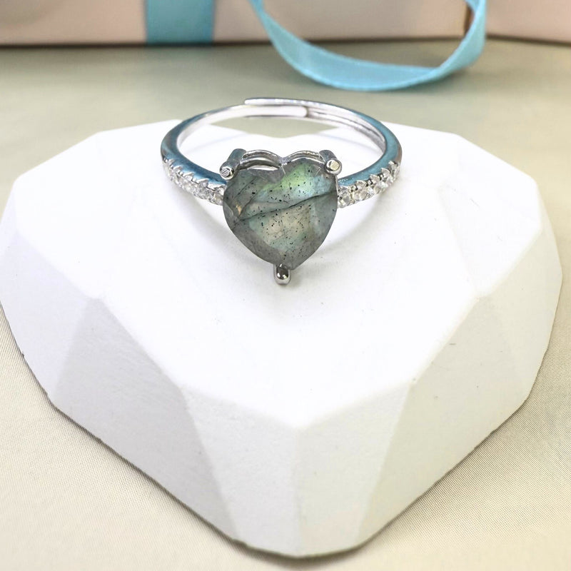 Ring Herz Labradorit, Silber, verstellbar