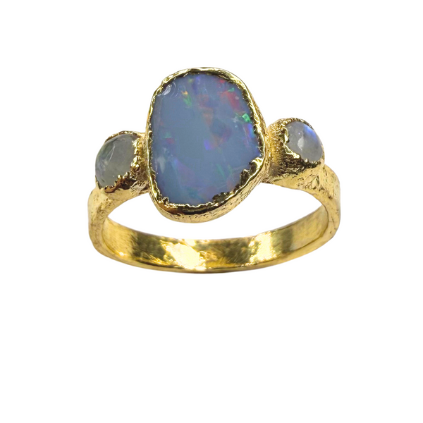 Ring australischer Opal - Mondsteine, Gold plattiert, Größe 59