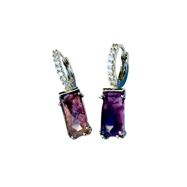 Creolen Ohrringe fester Anhänger mit Amethyst -Zirkonia, Silber