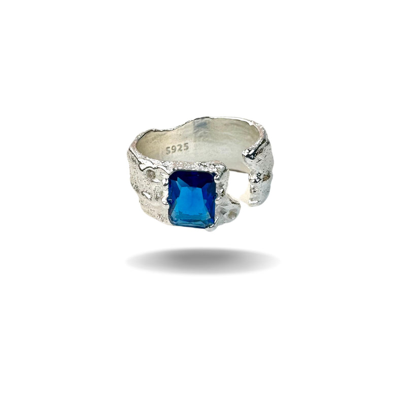 Breiter Ring mit blauem Zirkonia, Silber925, verstellbar