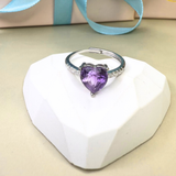 Ring Herz Amethyst, Silber, verstellbar