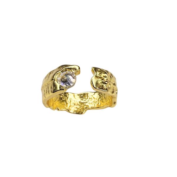 Ring mit weißen Zirkonia, vergoldet, verstellbar