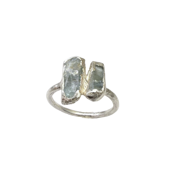 Ring Aquamarin Stäbchen, Silber, Größe 52