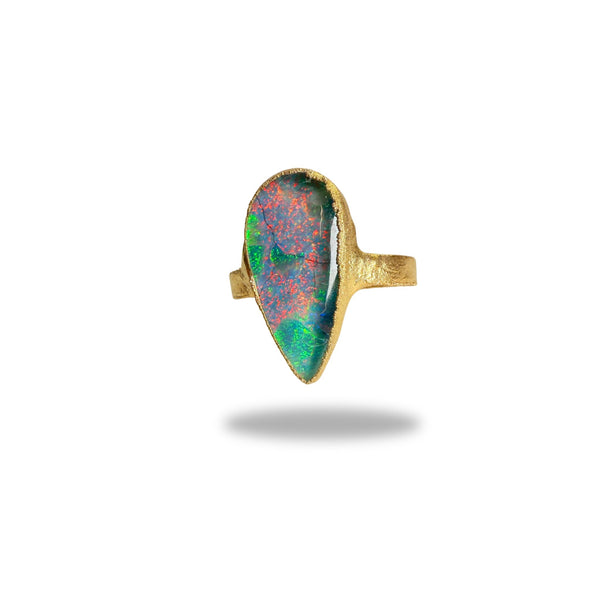 Ring Sterling - Silber - Monarch Opal, Gold plattiert, Größe 60, UNIKAT