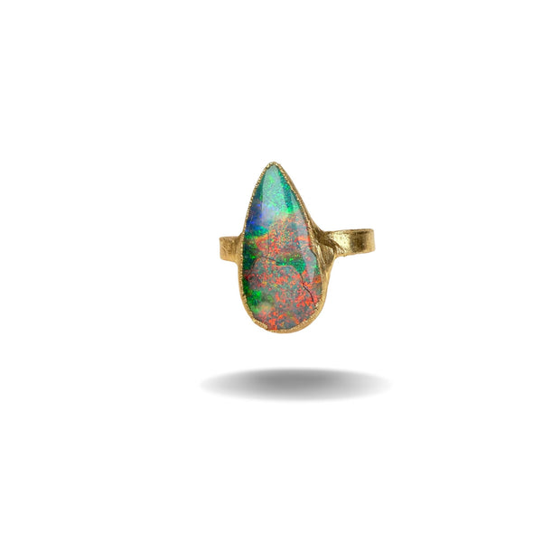 Ring Sterling - Silber - Monarch Opal, Gold plattiert, Größe 60, UNIKAT