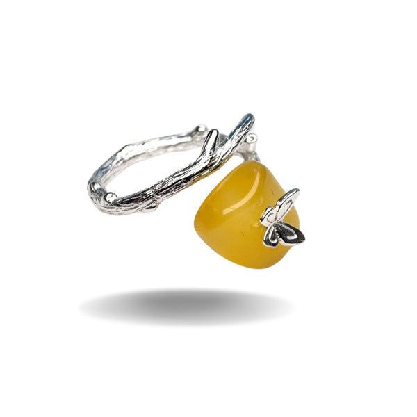 Bernstein mit Schmetterling Ring, verstellbar, Silber925