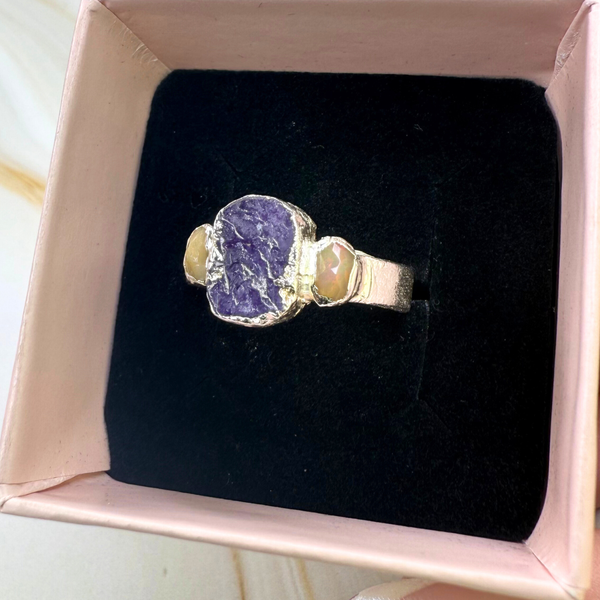 black raw crystal opal pendant with chain, silver 999