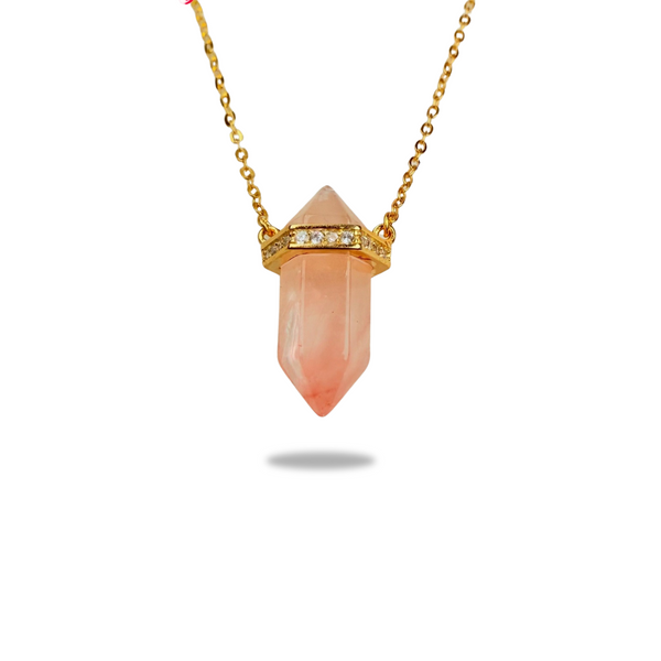 Rosenquarz Kristall Kette, verlängerbar, 18K-vergoldet