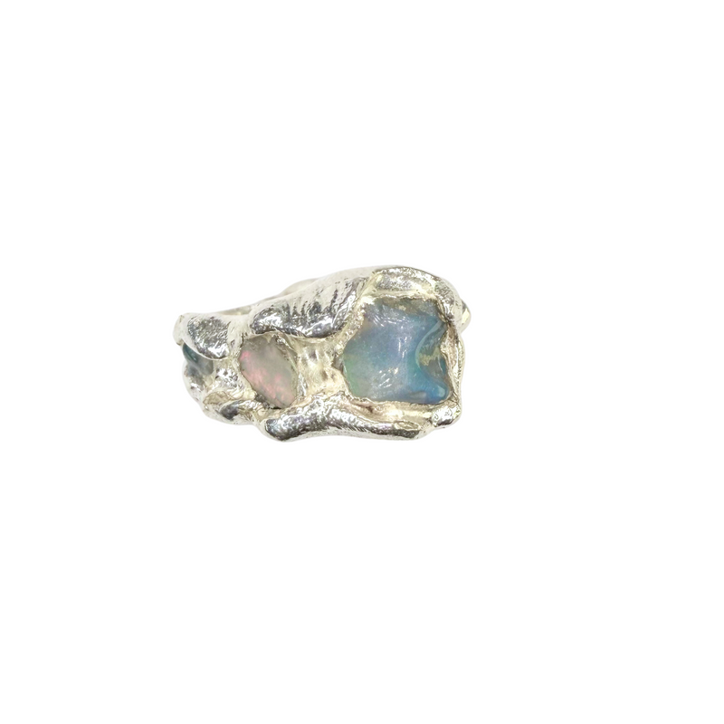 Ring mit 3 australischen Roh Opalen, präsent, Silber, verstellbar