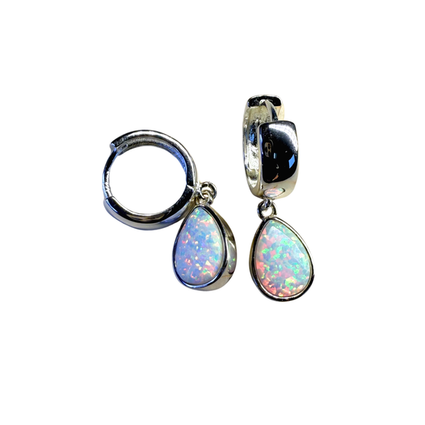 Hoop earrings with drops of opal, real silver-gold plated