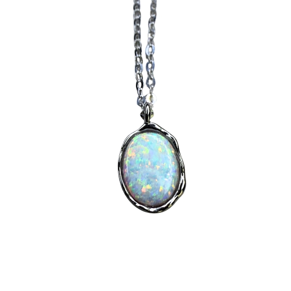 weisser Kristall Opal Anhänger, mit Halskette, Silber925