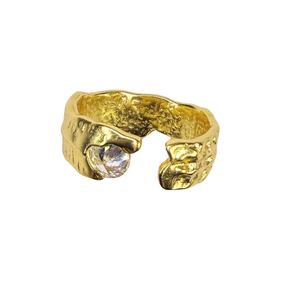 Ring mit weißen Zirkonia, vergoldet, verstellbar