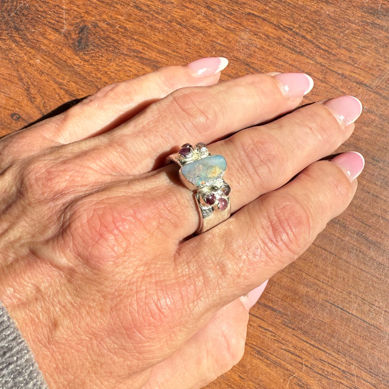 Ring breit australischer Opal-Turmalin, Silber999, Größe 55