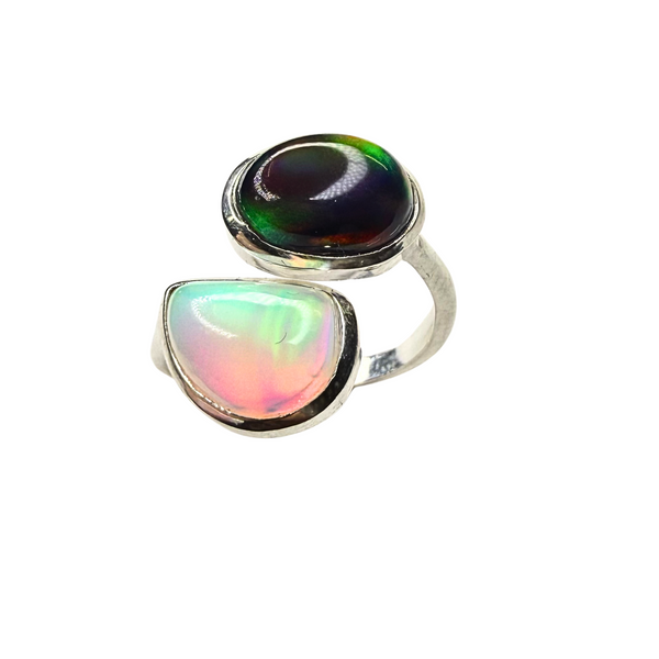 Ring white/black Aurora Opale, Silber, verstellbar