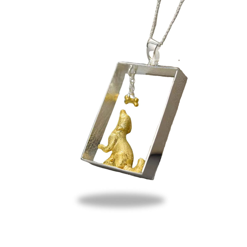 super-süsser Hund mit Knochen Anhänger, mit/ohne Kette,  Silber925 - Gold plattiert