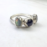 Ring Opal - Saphir - Mondstein, Silber999, Größe 53