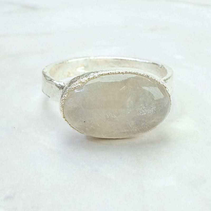 Ring Großer Mondstein, Silber, Größe 61