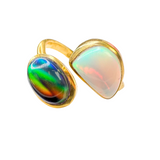 Ring white/black Aurora Opale, Gold plattiert, verstellbar