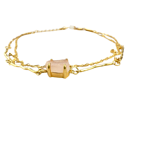 Armband mit Rosenquarz, Silber925 - Gold plattiert